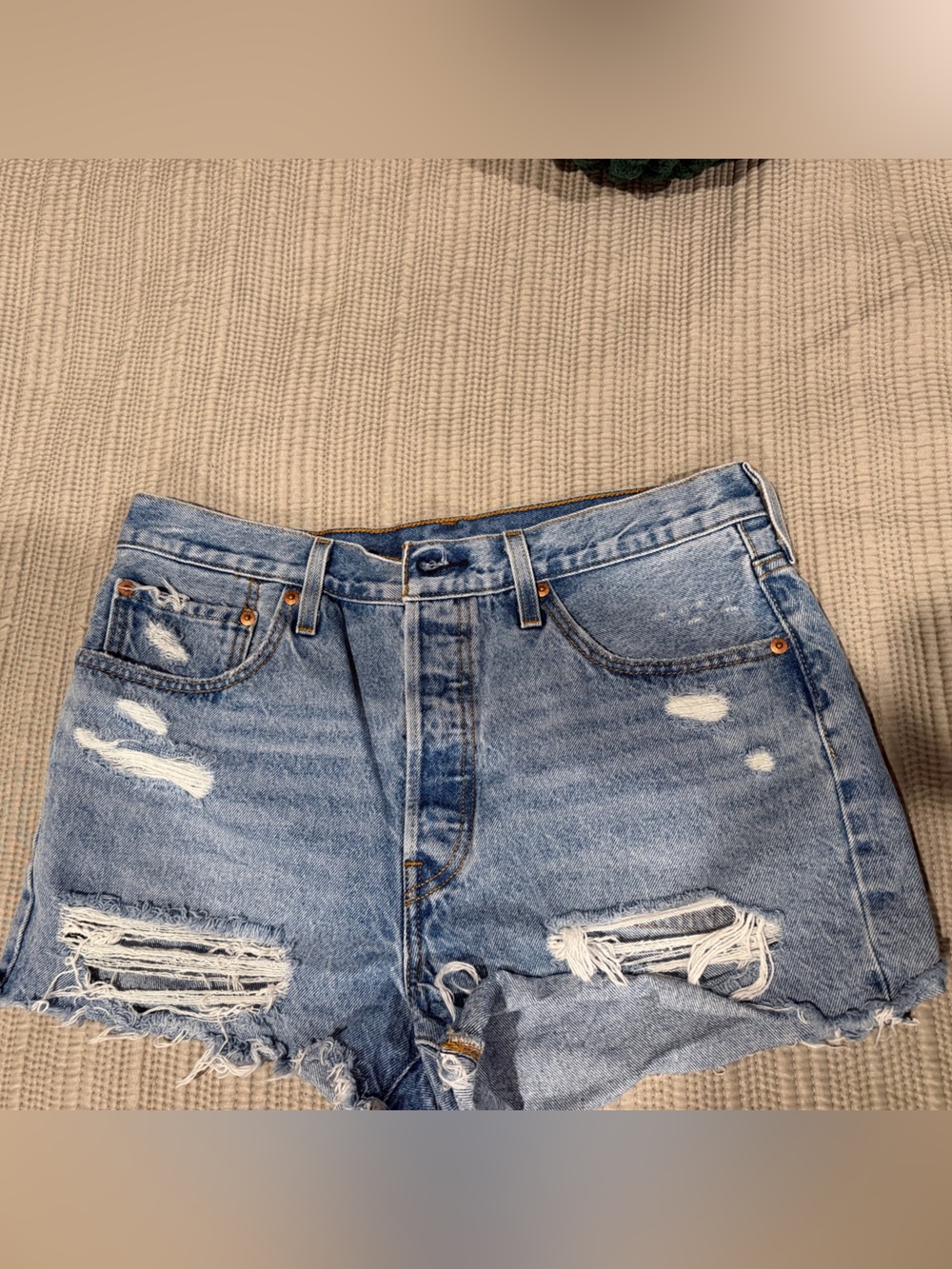 Levi's Light Blue Distressed Denim Shorts